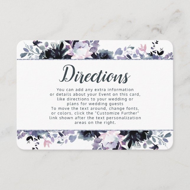Carte D'accompagnement Mariage floral noir Dusty Directions (Devant)