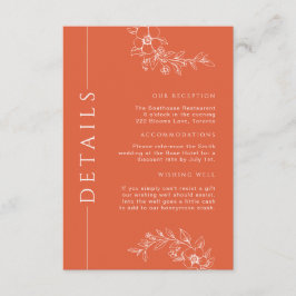 Carte D'accompagnement Mariage Floral Orange Brûlé Moderne Détails Insére