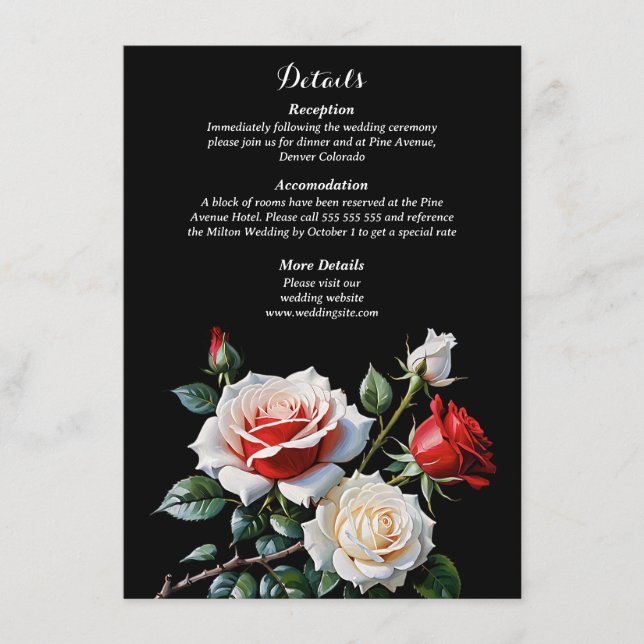 Carte D'accompagnement Mariage floral rose rose foncé (Devant)