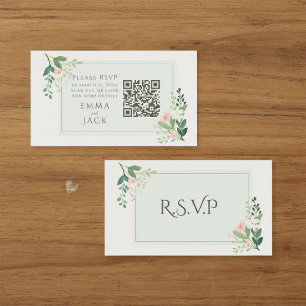 Carte D'accompagnement Mariage floral rose RSVP QR Code