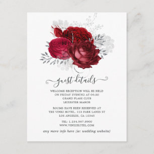 Carte D'accompagnement Mariage Floral Rouge et Argent Détails sur l'invit