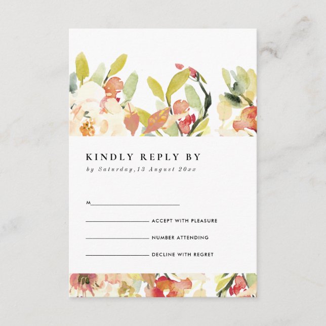 CARTE D'ACCOMPAGNEMENT MARIAGE FLORAL ROUGE ROSE PEACH BLEU RSVP (Devant)