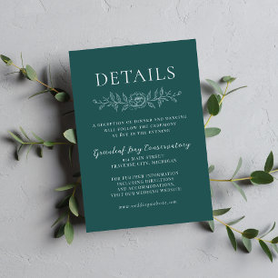 Carte D'accompagnement Mariage Floral Simplicité 1 Paon Sarcelle Minimali