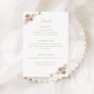 Carte D'accompagnement Mariage Floral Vert Rose