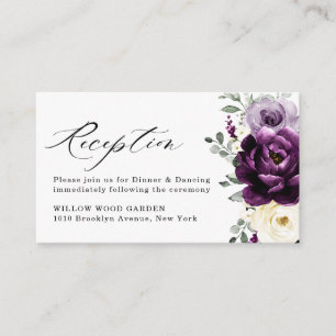 Carte D'accompagnement Mariage Floral Violet Aubergine Blanc Ivoire