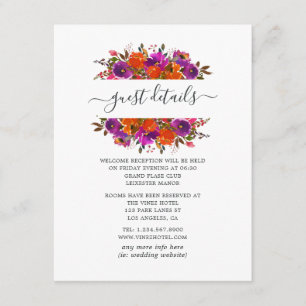 Carte D'accompagnement Mariage Floral violet et orange Détails de l'invit