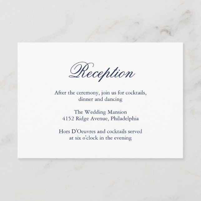 Carte D'accompagnement Mariage Formel Élégant Bleu Marine Traditionnel (Devant)