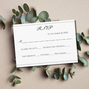 Carte D'accompagnement Mariage Formel Élégant Classique Blanc Noir Argent