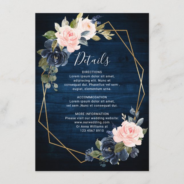 Carte D'accompagnement Mariage géométrique bleu bleu bleu bleu bleu marin (Devant)