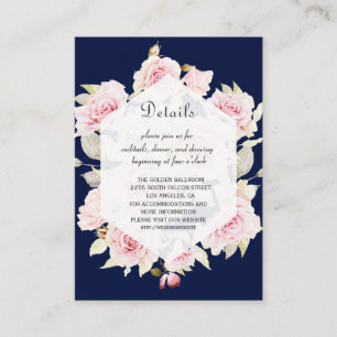 Carte D'accompagnement Mariage géométrique bleu marine rose floral Détail