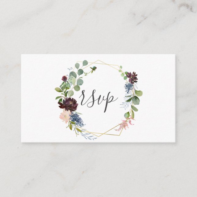 Carte D'accompagnement Mariage géométrique de Bourgogne et de Flore Bleue (Devant)
