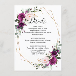 Carte D'accompagnement Mariage géométrique de couleur violet Plum Blush