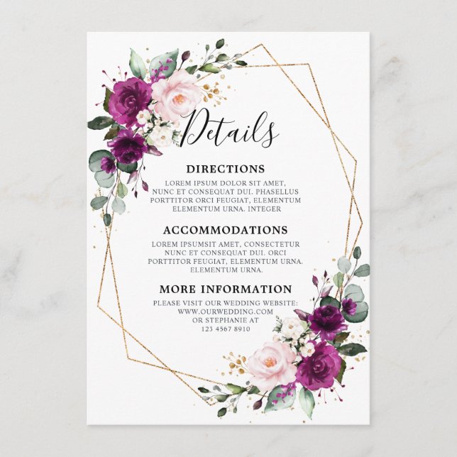 Carte D'accompagnement Mariage géométrique de couleur violet Plum Blush (Devant)