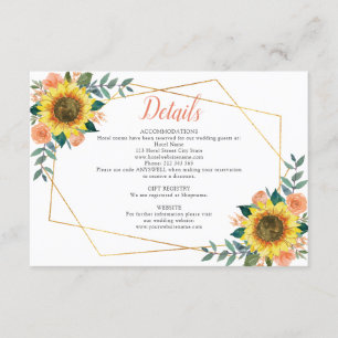 Carte D'accompagnement Mariage géométrique de la plage de tournesol Détai