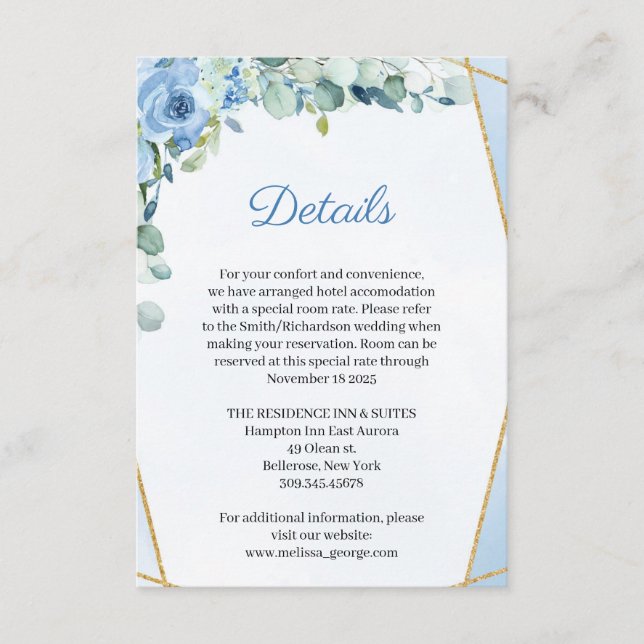 Carte D'accompagnement Mariage géométrique Dusty Blue Rose Gold Détails (Devant)