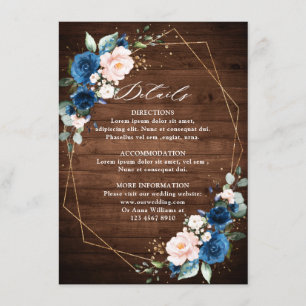 Carte D'accompagnement Mariage géométrique en bois rustique bleu marine