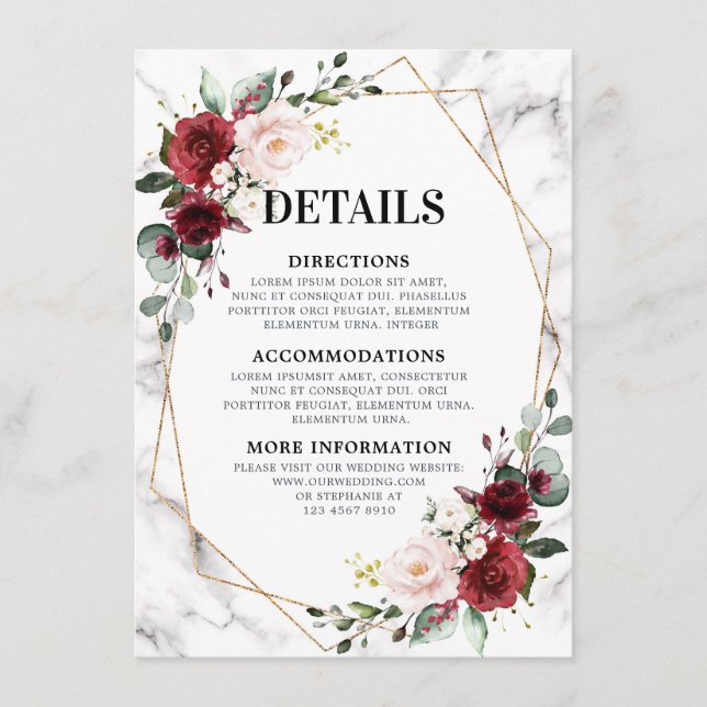 Carte D'accompagnement Mariage géométrique en marbre de Bourgogne (Devant)