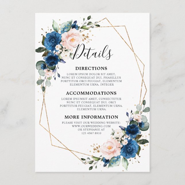 Carte D'accompagnement Mariage géométrique floral bleu bleu bleu marine (Devant)