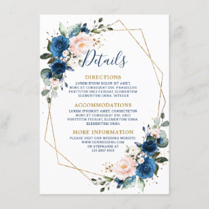 Carte D'accompagnement Mariage géométrique floral bleu bleu bleu marine