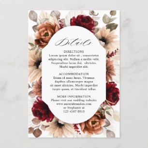 Carte D'accompagnement Mariage géométrique floral bordeaux Terracotta
