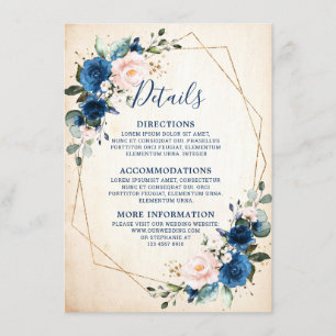 Carte D'accompagnement Mariage géométrique Rustique bleu bleu marine