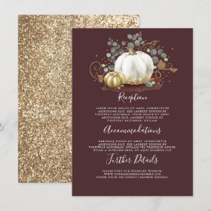 Carte D'accompagnement Mariage Gold et White Citrouille Détails Informati