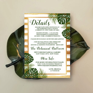 Carte D'accompagnement Mariage Gold Foil & Green Palm Leaf Beach