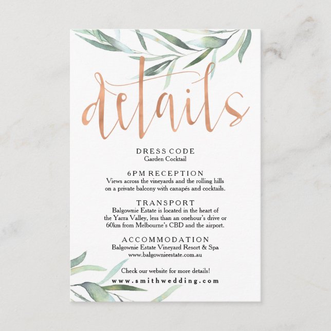 Carte D'accompagnement Mariage Gold Rose Eucalyptus - fiche détaillée (Devant)