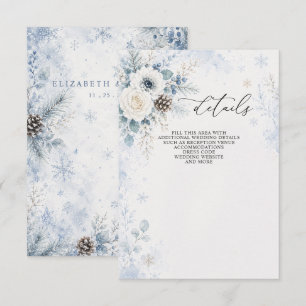 Carte D'accompagnement Mariage hivernal floral élégant moderne bleu pouss
