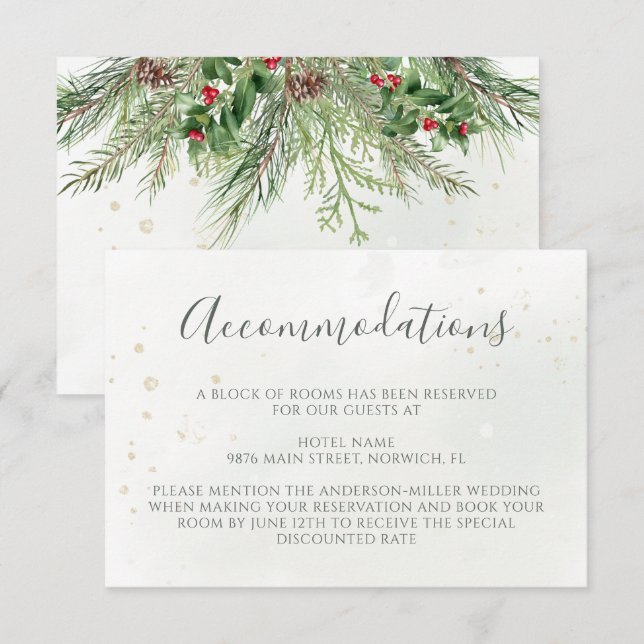 Carte D'accompagnement Mariage hivernal rustique avec baies et cône de pi (Devant / Derrière)