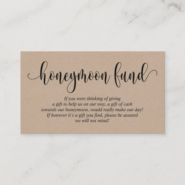 Carte D'accompagnement Mariage Honeymoon Fund et Wish, Rustic Kraft (Devant)