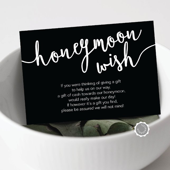 Carte D'accompagnement Mariage Honeymoon Wish Fund, noir et blanc (Wedding Honeymoon Wish, Honeymoon Fund, in Black and White Enclosure Card)