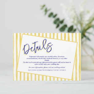 Carte D'accompagnement Mariage Italien Moderne Jaune Pinstripe Écrit à la