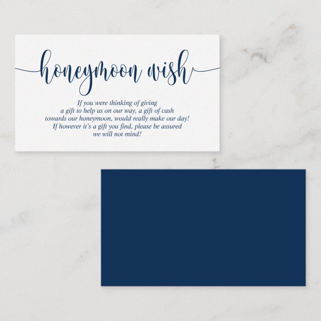 Carte D'accompagnement Mariage Lune de miel souhait ou fonds, Modern Navy (Devant / Derrière)