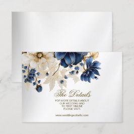 Carte D'accompagnement Mariage Marine Bleu Blanc Or Floral Argent