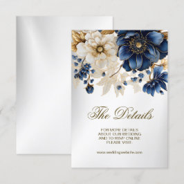 Carte D'accompagnement Mariage Marine Bleu Blanc Or Floral Argent