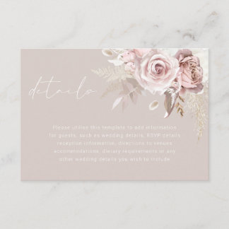 Carte D'accompagnement Mariage Merveilleux Détails Floraux Rose