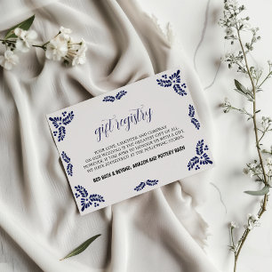 Carte D'accompagnement Mariage mexicain Talavera Blue Floral minimaliste