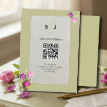 Mariage minimal floral vert sauge avec QR Code