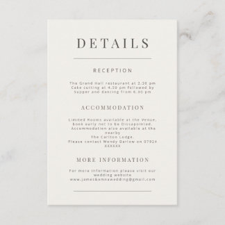 Carte D'accompagnement Mariage Minimaliste Blanc Chaud