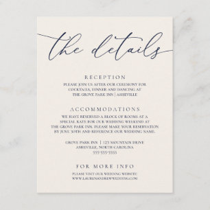 Carte D'accompagnement Mariage minimaliste moderne bleu marine et crème