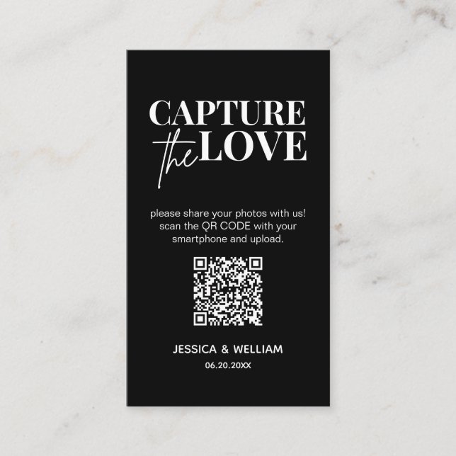 Carte D'accompagnement Mariage moderne Capter l'amour Qr Code (Devant)