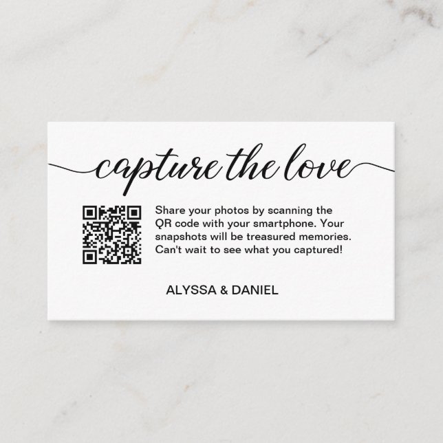 Carte D'accompagnement Mariage moderne Capturez le code QR d'amour (Devant)