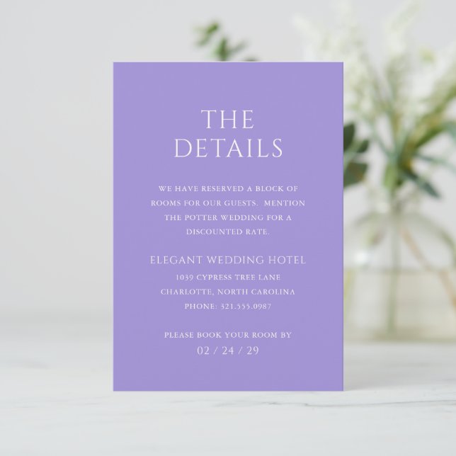 Carte D'accompagnement Mariage moderne Lilac élégant (Debout devant)