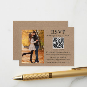 Carte D'accompagnement Mariage moderne minimaliste photo Kraft QR RSVP