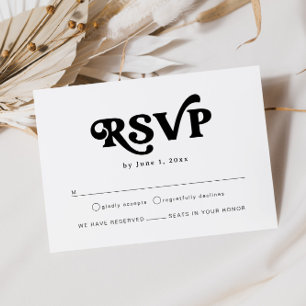 Carte D'accompagnement Mariage moderne Noir et Blanc Boho RSVP