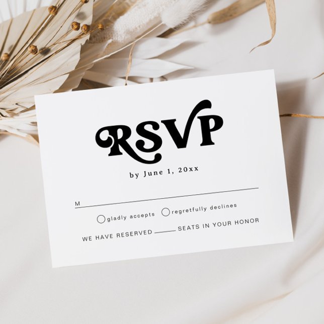 Carte D'accompagnement Mariage moderne Noir et Blanc Boho RSVP (Créateur téléchargé)