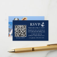 Mariage Nautical Navy Blue Ancre RSVP QR Photo
