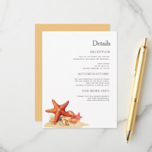 Carte D'accompagnement Mariage nautique de plage de Starfish shells