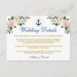 Carte D'accompagnement Mariage nautique Floral Gold Détails Insérer une c